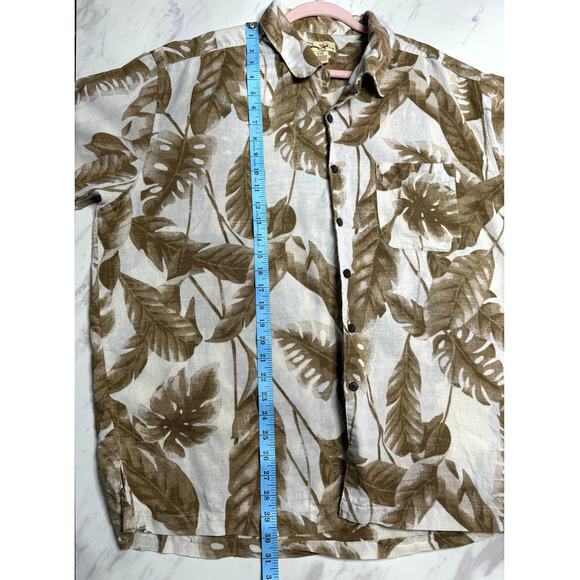 Panama Jack Men's Brown & White Short Sleeve Button Up Tropical Leaves XL Shirt - Picture 8 of 8